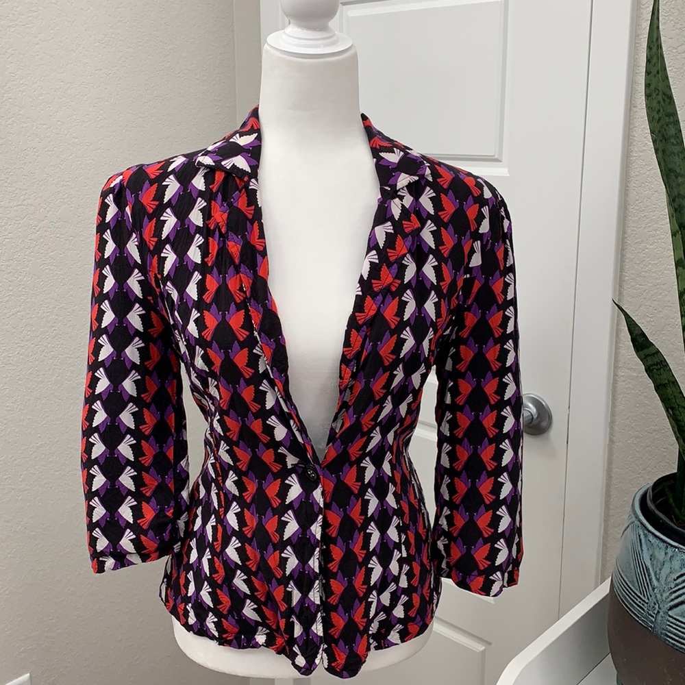 Geometric birds, one button blazer